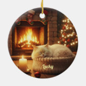 Slaapkat Kerstboomornament met Eigen Naam Keramisch Ornament (Achterkant)