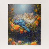 Slaapkat met blauwe veren Nesten in Rozen Legpuzzel (Verticaal)