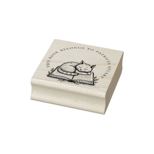 Slaapkat op boek Circulaire naam Ex Libris Rubberstempel (Stempel)