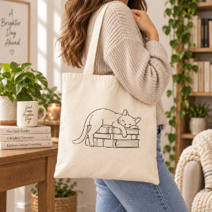 Slaapkat op Boeken Boekenliefhebber Tote Tas