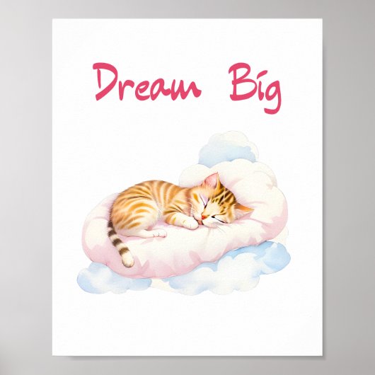 Slaapkat op een Cloud Nursery Dream Big Poster (Voorkant)