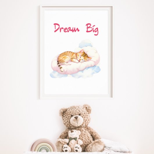 Slaapkat op een Cloud Nursery Dream Big Poster