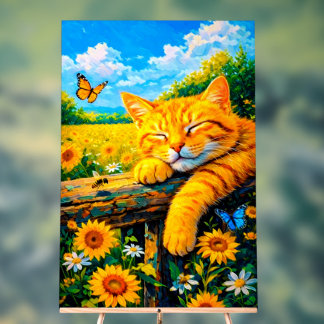 Slaapkat op een houten hek acryl bord
