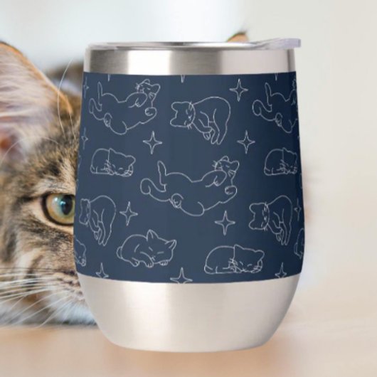Slaapkat Thermische Wijnbeker – Sluimerende Kat