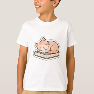 Slaapkate op boeken T-shirt voor kinderen