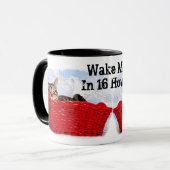 Slaapkeuten in een heldere rode mand mok (Voorkant links)