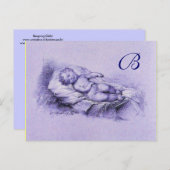 SLAAPKIND, BLAUWE BABY SHOWER MONOGRAM UITNODIGING BRIEFKAART (Voorkant / Achterkant)