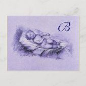 SLAAPKIND, BLAUWE BABY SHOWER MONOGRAM UITNODIGING BRIEFKAART (Voorkant)