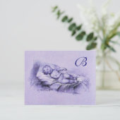 SLAAPKIND, BLAUWE BABY SHOWER MONOGRAM UITNODIGING BRIEFKAART (Staand voorkant)