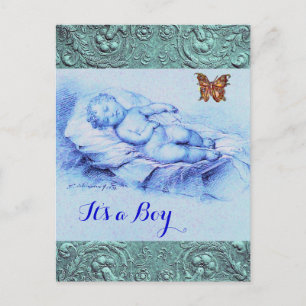 SLAAPKIND, BUTTERFLY, FLORAL BLAUW BABY SHOWER UITNODIGING BRIEFKAART