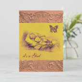 SLAAPKIND, BUTTERFLY GEEL BABY SHOWER PINK KAART (Staand voorkant)