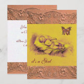 SLAAPKIND, BUTTERFLY GEEL BABY SHOWER PINK KAART (Voorkant / Achterkant)