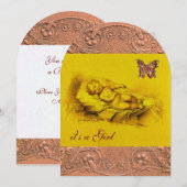 SLAAPKIND, BUTTERFLY GEEL BABY SHOWER PINK KAART (Voorkant / Achterkant)