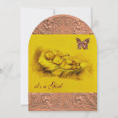 SLAAPKIND, BUTTERFLY GEEL BABY SHOWER PINK KAART (Voorkant)