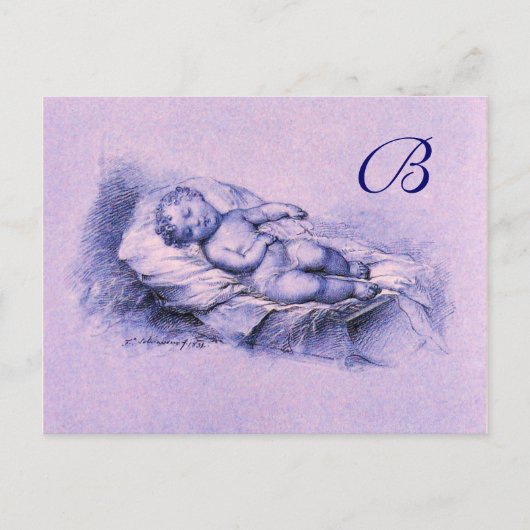 SLAAPKIND, PINKBLAUWE BABY SHOWER MONOGRAM UITNODIGING BRIEFKAART (Voorkant)