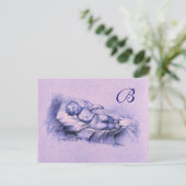 SLAAPKIND, PINKBLAUWE BABY SHOWER MONOGRAM UITNODIGING BRIEFKAART (Staand voorkant)