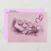 SLAAPKIND, PINKMONOGRAM BABY SHOWER UITNODIGING BRIEFKAART (Voorkant / Achterkant)