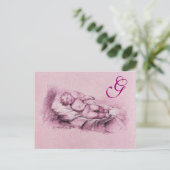SLAAPKIND, PINKMONOGRAM BABY SHOWER UITNODIGING BRIEFKAART (Staand voorkant)