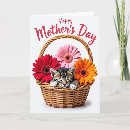 Slaapkitten Bloemrijke Moederdagkaart Kaart (Voorkant)