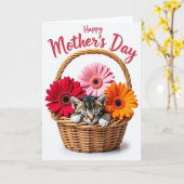 Slaapkitten Bloemrijke Moederdagkaart Kaart (Gele Bloem)