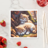 Slaapkitten en puppy val bladeren weide servet (Insitu)