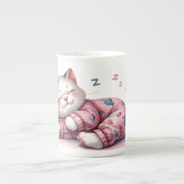 Slaapkitten in Pyjama Beenderporselein Mok