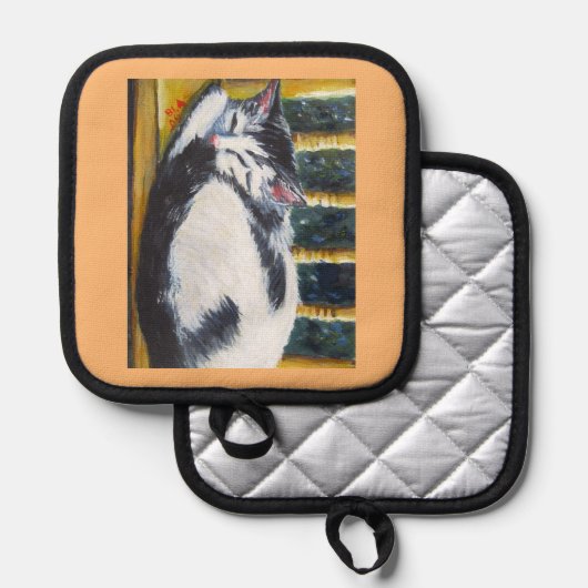 Slaapkitten op stoel Oven Mitts & Pot Houders (Voorkant / Achterkant)