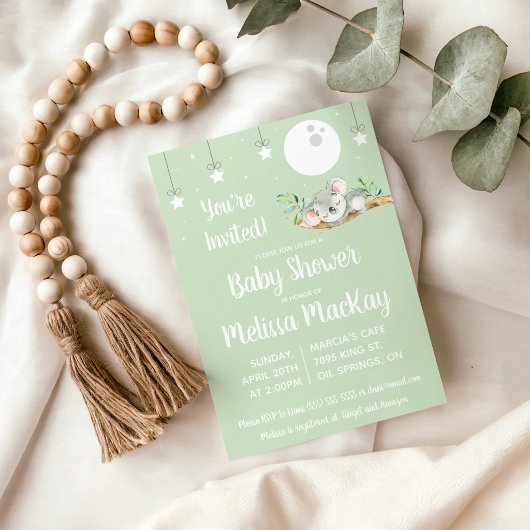 Slaapkoala babyshower uitnodiging