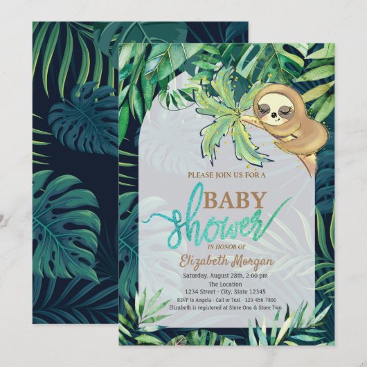 Slaapluiaard Zomer Palm Leaf Baby shower Kaart (Voorkant / Achterkant)