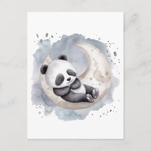 Slaapmaan Crescent Waterverf Baby Panda Briefkaart (Voorkant)