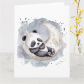 Slaapmaan Crescent Waterverf Baby Panda Kaart (Gele Bloem)