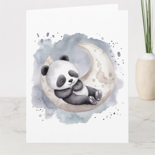 Slaapmaan Crescent Waterverf Baby Panda Kaart (Voorkant)