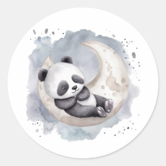 Slaapmaan Crescent Waterverf Baby Panda Ronde Sticker