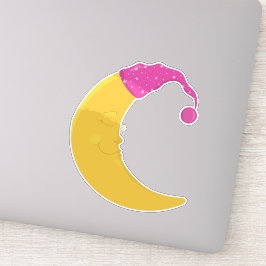 Slaapmaan, Cute Moon, Gele Maan, Nightcap Sticker