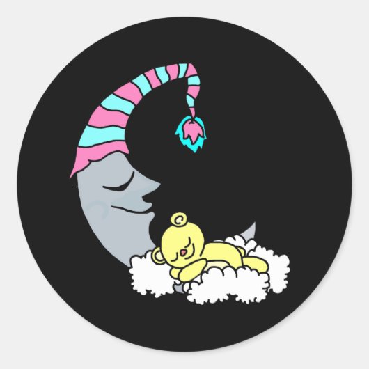 Slaapmaan en Beer Ronde Sticker (Voorkant)