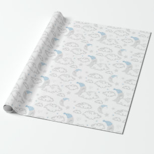 Slaapmaan & wolken Baby shower Patronen Cadeaupapier