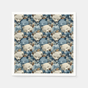 Slaapmotief van Winter Vossen met Blauw en Wit Servet