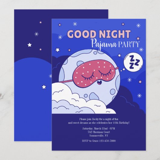 Slaapmuts Pyjamafeest Kaart (Voorkant / Achterkant)