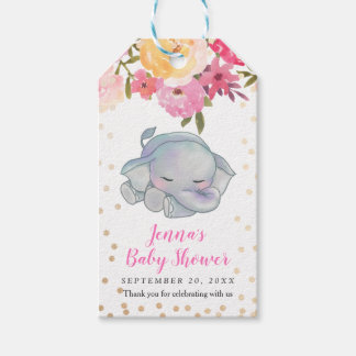 Slaapolifant Floral Baby shower Dank u Cadeaulabel