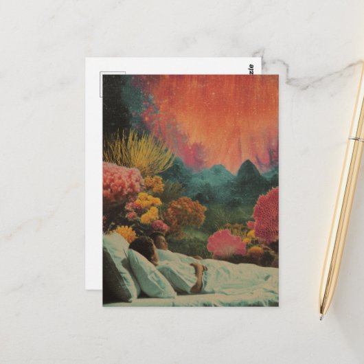 Slaappaar onder het Zee Surreal Mixed media Briefkaart (Voorkant / Achterkant in situ)