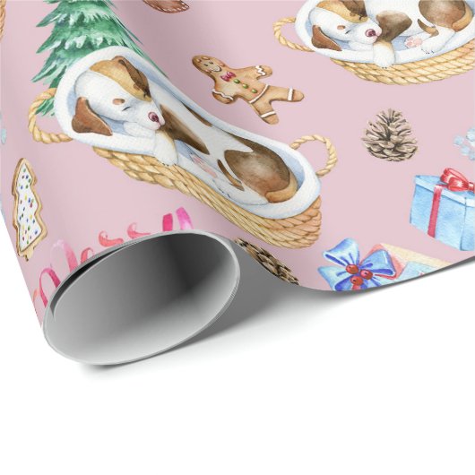 Slaappuppy kerst inpakpapier (Rol Hoek)