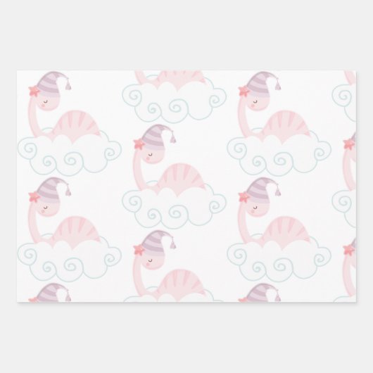 Slaaproze dinosaur inpakpapier vel (Voorkant)