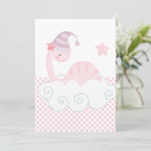 Slaaproze dinosaur kaart (Staand voorkant)