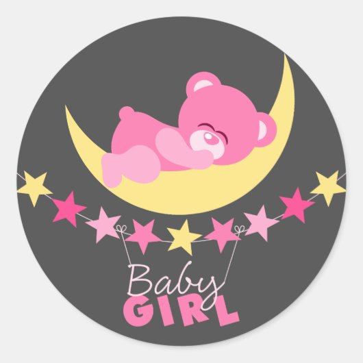 Slaaproze teddy bear op Baby shower Ronde Sticker (Voorkant)
