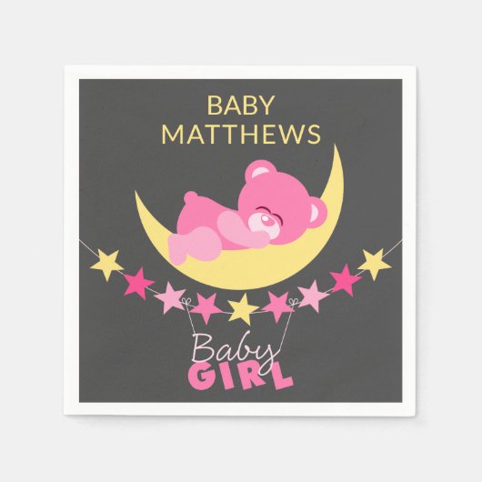 Slaaproze teddy bear op Baby shower Servet (Voorkant)