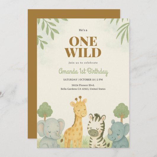 Slaapsafari Baby Dieren Verjaardag Uitnodiging (Voorkant / Achterkant)