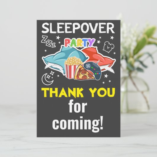 Slaapschutter Dank je kaart - SLEEPOVER BIRTHDAY (Staand voorkant)