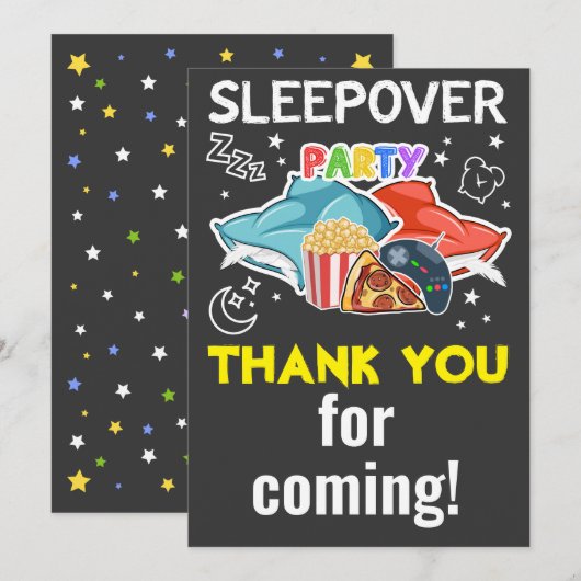 Slaapschutter Dank je kaart - SLEEPOVER BIRTHDAY (Voorkant / Achterkant)