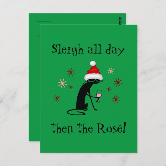 Slaapse hele dag daarna Rosé grappige kerstkat Briefkaart (Voorkant / Achterkant)