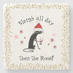 Slaapse hele dag daarna Rosé grappige kerstkat Stenen Onderzetter
